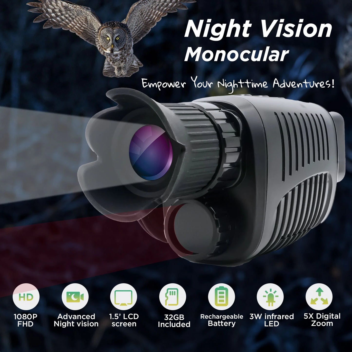 Night Vision Monocular, 1080p Infrared Monocular for 100% Darkness