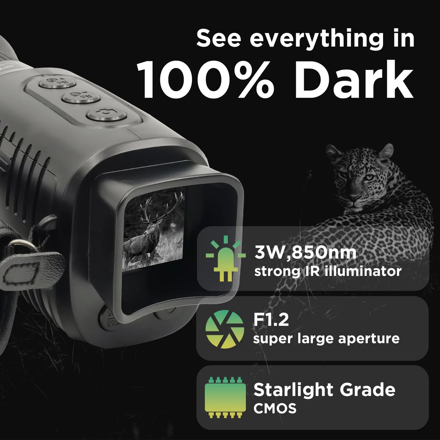 Night Vision Monocular, 1080p Infrared Monocular for 100% Darkness