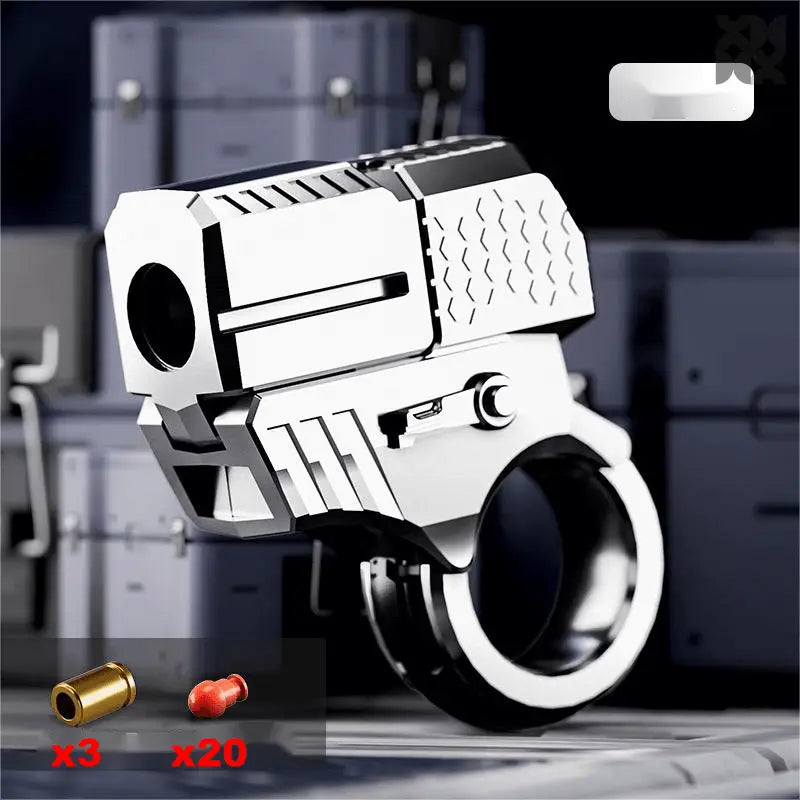 Alloy Mini Ring Pistol Toy Nerf Blaster EDC - Sliver / 3 Metal shells + 20 bullets