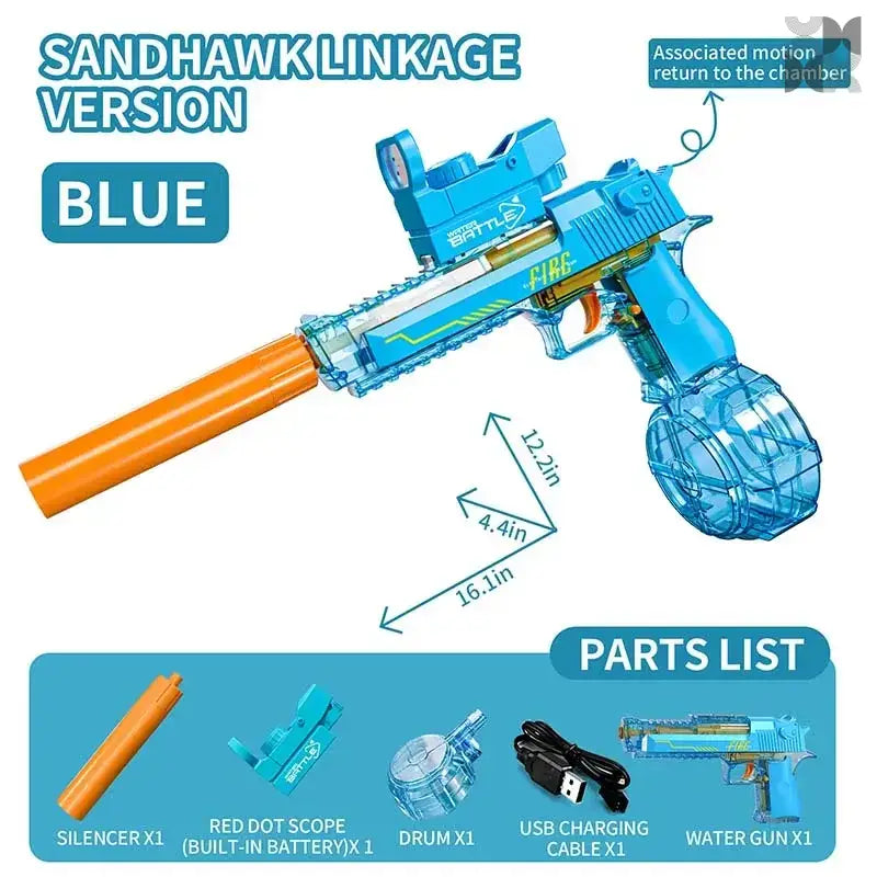 Desert Eagle Manual/Auto Blowback Pistol Water Gun - clear blue