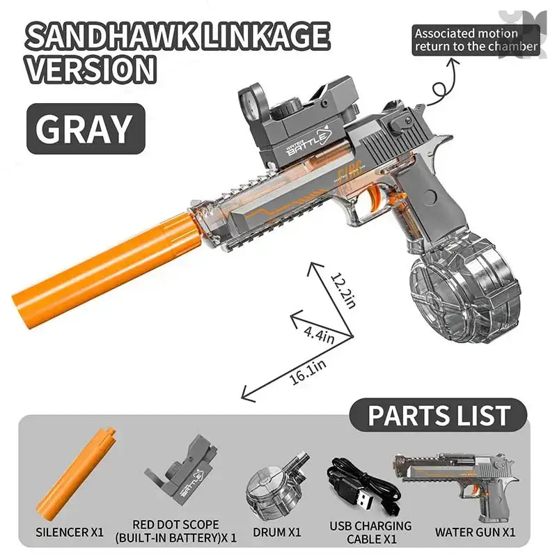 Desert Eagle Manual/Auto Blowback Pistol Water Gun - clear gray