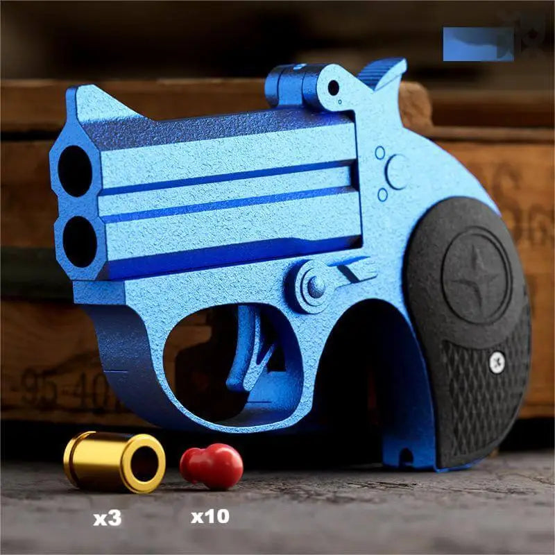 Double Barrel Metal Derringer Nerf Toy Gun - Grey / 3*shells + 10 plastic bullets