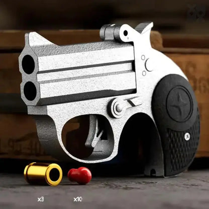 Double Barrel Metal Derringer Nerf Toy Gun - Sliver / 3*shells + 10 plastic bullets