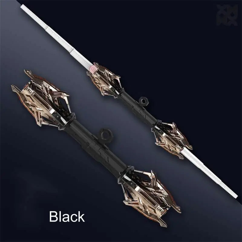 Double-head Rotatable Flash Lightsaber Telescopic Sword - Balck