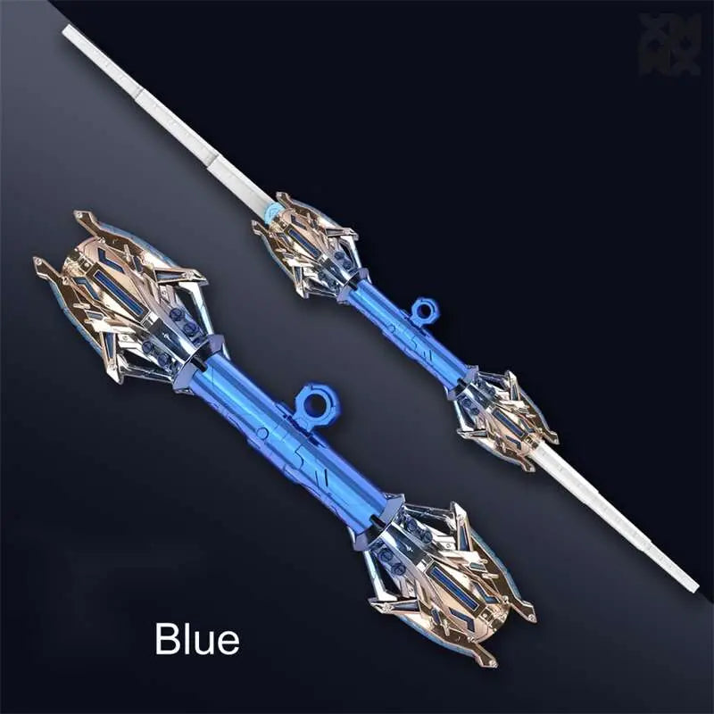 Double-head Rotatable Flash Lightsaber Telescopic Sword - Blue