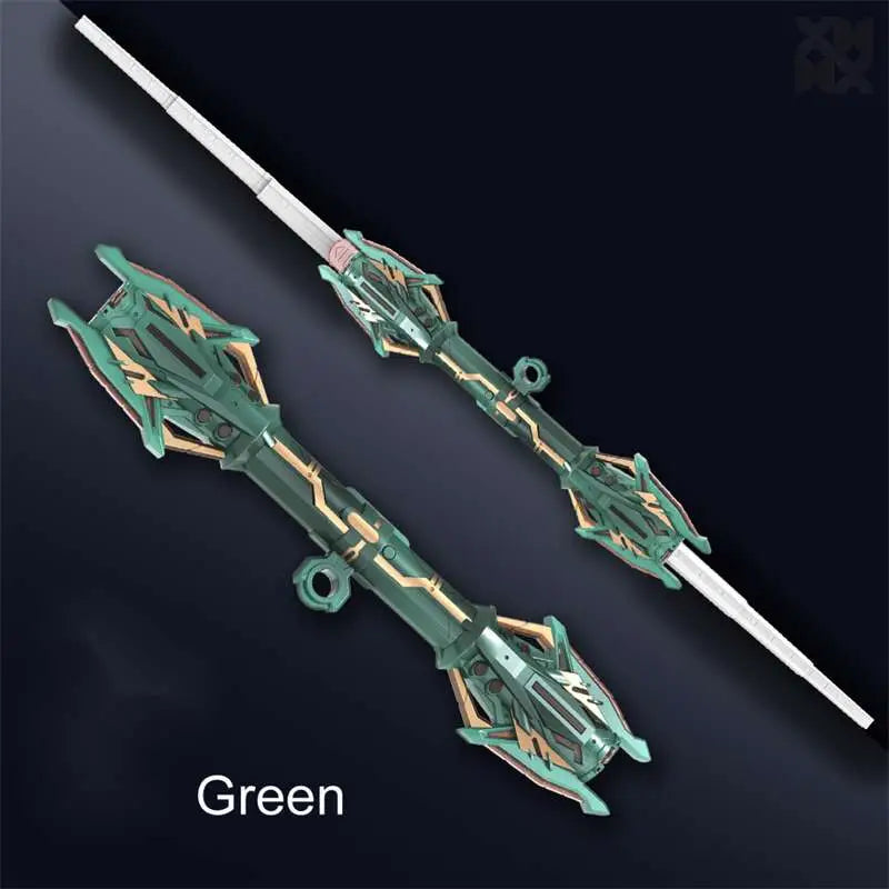 Double-head Rotatable Flash Lightsaber Telescopic Sword - Green