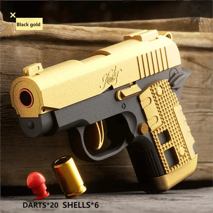 MINI M1911 Model Dart Blaster Shelss Ejection - Black Gold / 3*shells + 10 plastic bullets