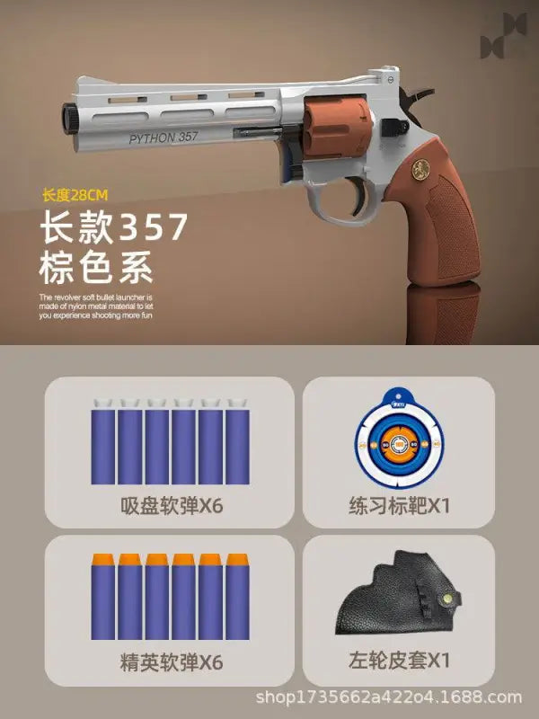 New Revolver Zp5 357 Soft Bullet Launcher Brown Long