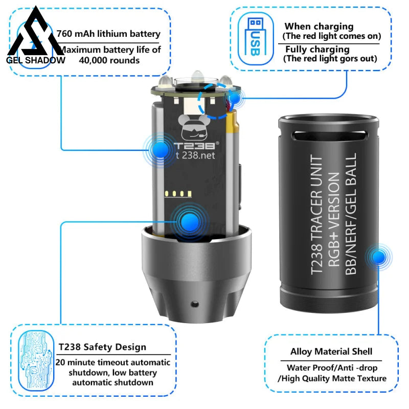 T238 Spitfire Tracer Unit Rgb+ Version For Nerf Darts/Gel Ball Blaster /Airsoft